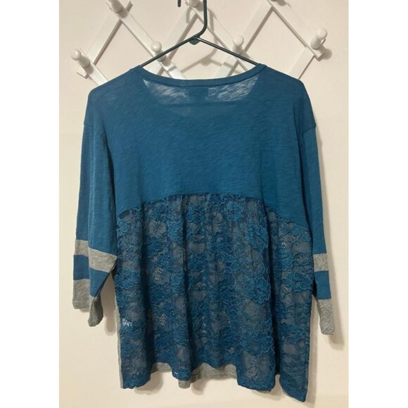 NWT Torrid Women's Teal & Gray Lace Pullover Blouse 3/4 Sleeve Stretch Size 0 - Picture 3 of 9